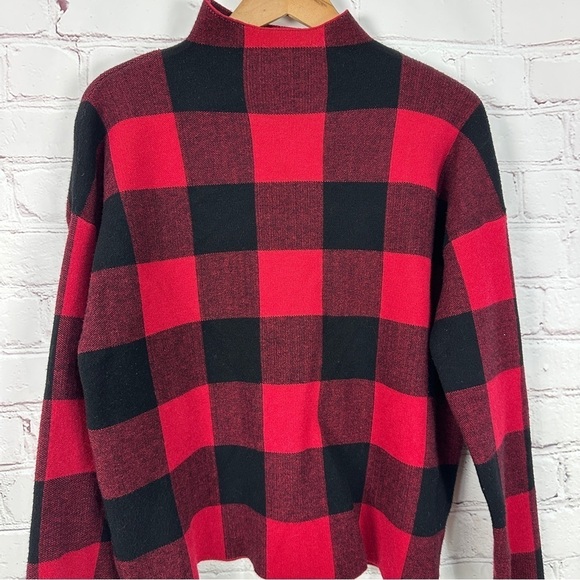 Tahari mock neck sweater Red Black Buffalo check Plaid Sweater cabin size large - Picture 3 of 6
